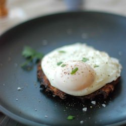 Poached Egg Over Celery Root Latkes
