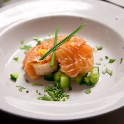 Gamba with Salmon and Beurre Blanc