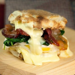 Egg, Bacon, Brie Spinach Sandwich