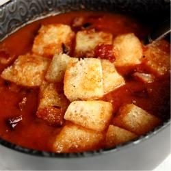 Tomato Soup Pancetta Croutons