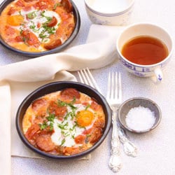 Baked Eggs w/ Tomato & Chorizo