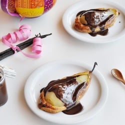 Pear Tarts with Chocolate Sauce