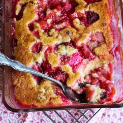 Rhubarb Strawberry Pudding Cake