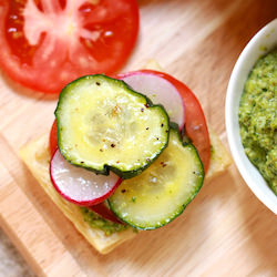 Vegetable Tartlets with Pesto Sauce