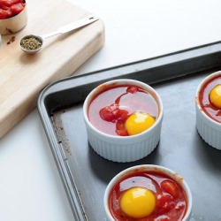 Baked Eggs with Tomato Parm Sauce