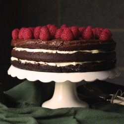 Brownie Cake with Raspberries