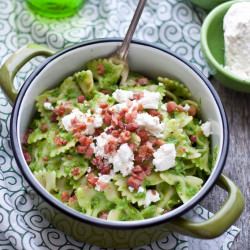 Pasta with Pea Pesto and Bacon