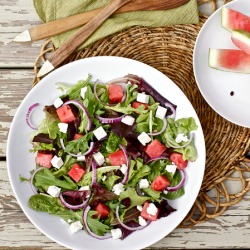 Watermelon Feta Mixed Greens Salad