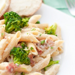 Penne Alfredo with Bacon & Broccoli