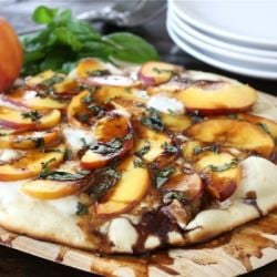 Peach, Basil, Mozzarella Pizza