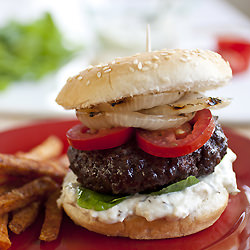Burgers w/ Blue Cheese Mayo