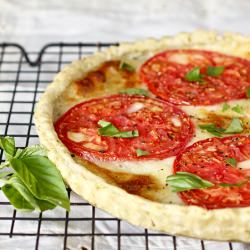 Tomato Mozz Tart with Basil Crust