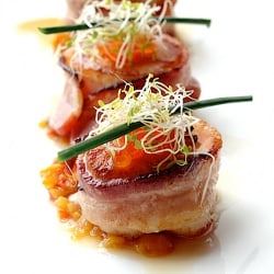 Bacon Wrapped Seared Scallops