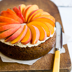 Peaches with GInger-Pecan Cake