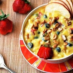 Fruit Salad in Eggless Vanilla Custard