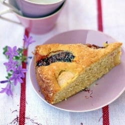Pear & Plum Saffron Almond Cake