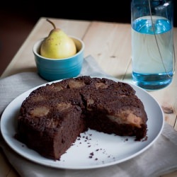 Upside Down Pear Chocolate Cake