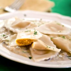 Pumpkin Ravioli w/ Mushroom Sauce