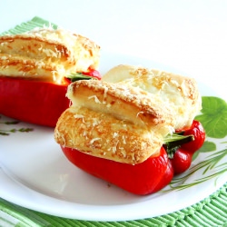 Baking Bread in Red Bell Peppers