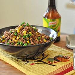 Sauteed Pork with Corn and Peas