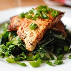 Spicy Tofu Steaks over Bok Choy