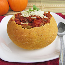 Pumpkin Chili in Bread Bowls