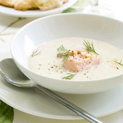 Salsify Soup with Salmon