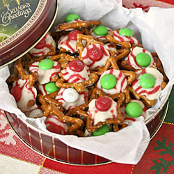 M&M and Kisses Holiday Pretzels