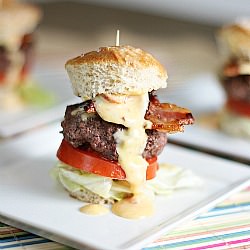 Mini Queso Burgers on Pretzel Buns