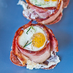 Goat Cheese and Eggs in Bacon Baskets