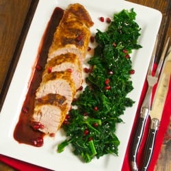 Pomegranate Pork with Gingered Kale