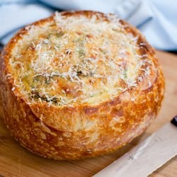 Kale Omelet Baked in a Bread Bowl