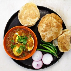 Egg Curry with Deep Fried Flatbread