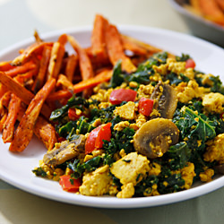 Scrambled Tofu and Kale with Fries