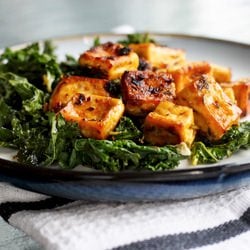 Roasted Tofu & Kale with Pine Nuts