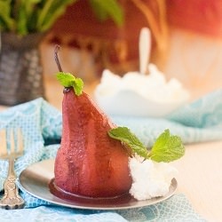 Wine Poached Pear with Chocolate