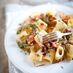 Pasta With Artichokes, Smoked Bacon