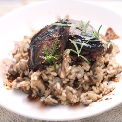 Glazed Pigeon with Mushroom Risotto