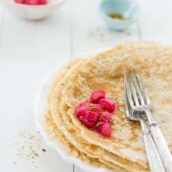 Crepes w/ Rhubarb Compote