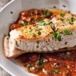 Wild Halibut a la Puttanesca