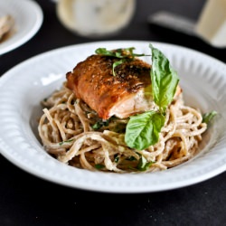 Crispy Salmon with Basil Noodles