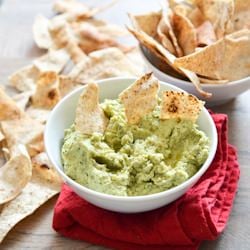 Pesto Hummus + Homemade Pita Chips