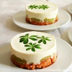 Rhubarb Woodruff Cheesecakes