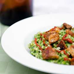 Golden Tempeh, Rice & Avocado Sauce
