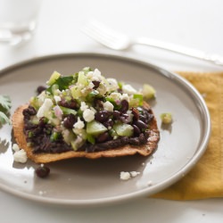Tomatillo Black Bean Baked Tostadas