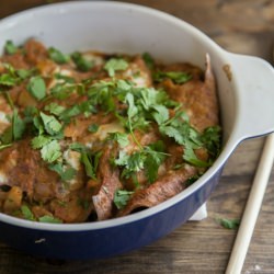 Enchiladas with Rhubarb Sauce