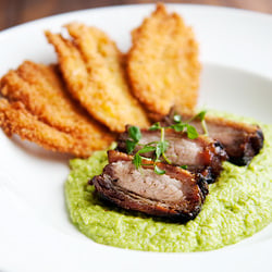 Roast Pork Belly on Pea Purée
