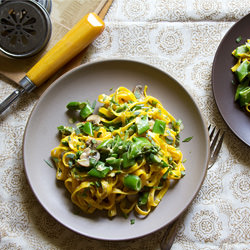 Spring Pasta with Saffron Cream