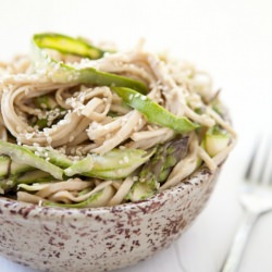 Asparagus, Noodles, and Tahini Sauce