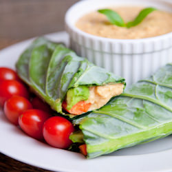 Red Pepper Hummus Collard Wraps